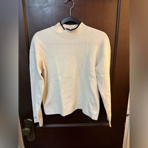 White Anthropologie Ivanna Lizzie Mock Neck Sweater with Black Trim